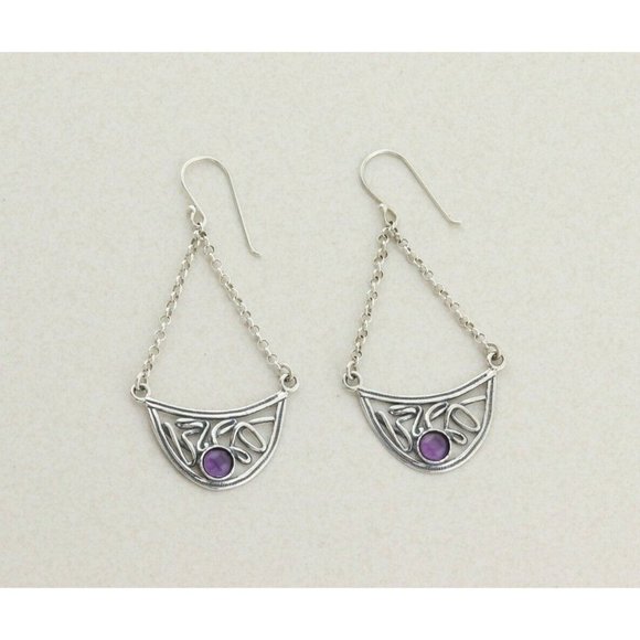 Sterling Silver Purple Amethyst Earrings Dangle Drop Earrings - Picture 1 of 7